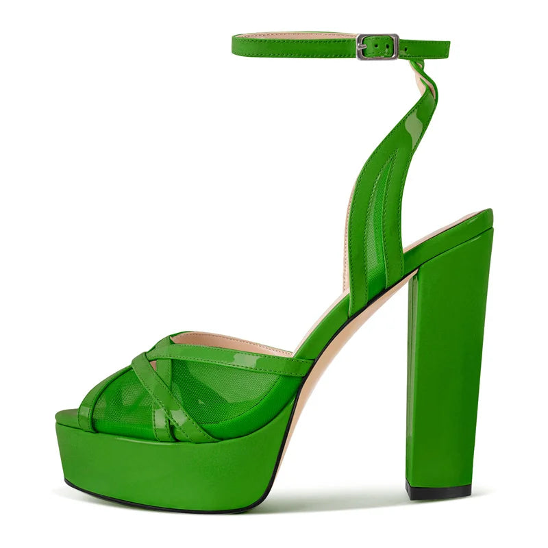 Onlymaker Women Peep Toe Mesh Platform Sandals Chuny High Heel Party Evening Dress Sandals Pi-Mart