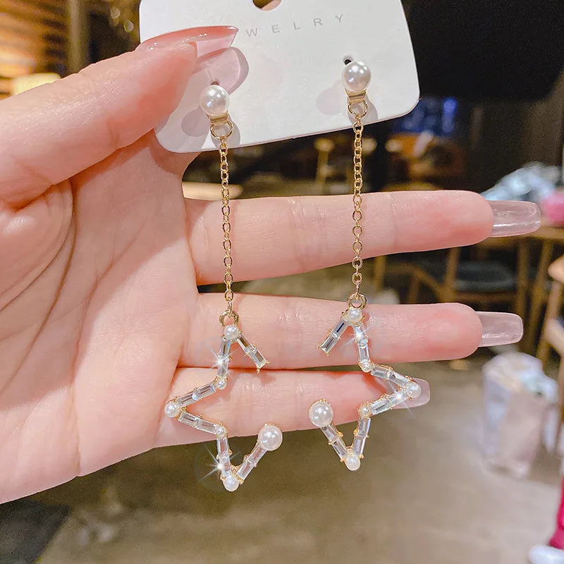 Shiny Crystal Zircon Long Stud Earrings for Women Geometric Hanging Drop Tassel Earring Fashion Party Vintage Pendant Jewelry Pi-Mart