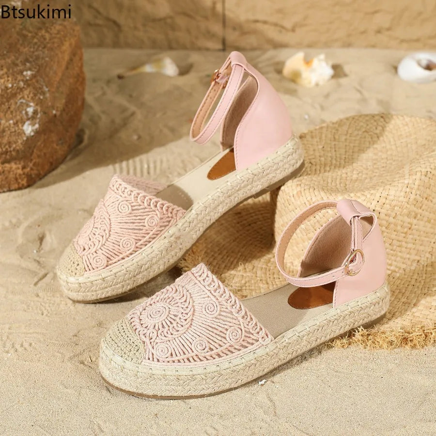 New 2026 Summer Women's Vintage Flats Hemp Rope Bottom Sandals Comfortable Sandals Women's Fisherman Sandals Sandalias De Mujer Pi-Mart