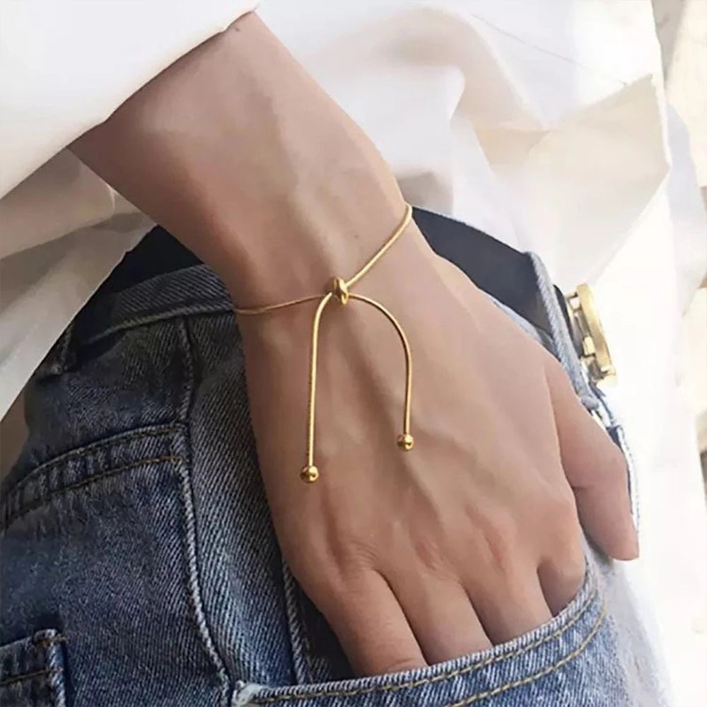 Korean Adjustable Stainless Steel Bracelet for Women Girl Men High Quality Design Gold Color Snake Chain Jewelry Wholesale Pi-Mart