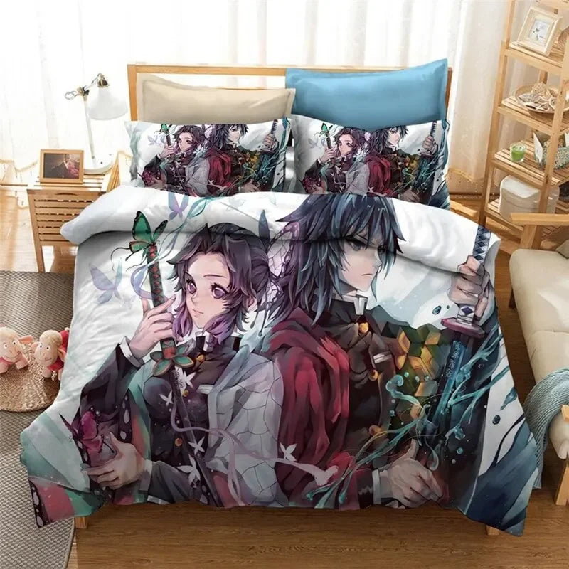 Anime Demon Slayer Duvet Cover Pillowcase 3D Printed Bedding Set Double Twin Full Queen King Adult Kids Bedclothes Quilt Cover Pi-Mart