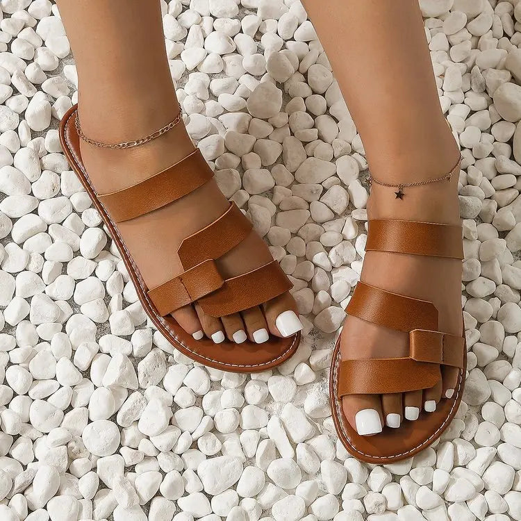 Women's Solid Color Slides, Lightweight Flat Slip On Walking Slides, Comfort Beach Slides Pi-Mart
