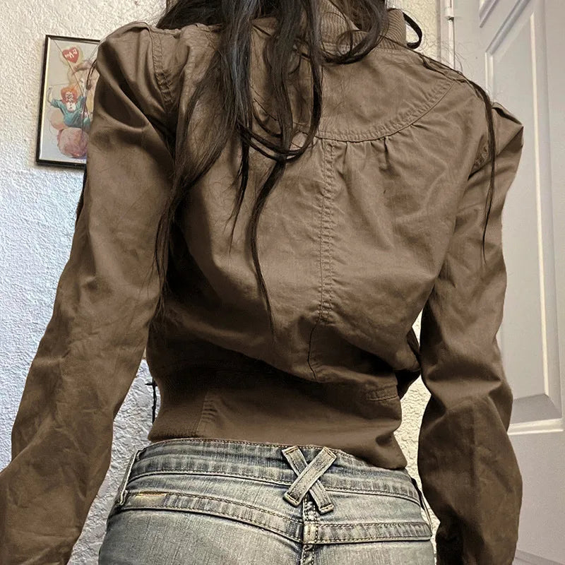 American retro industrial style line segmentation pocket flight staff jacket, versatile autumn and winter explosive jacket LadyShow.Store