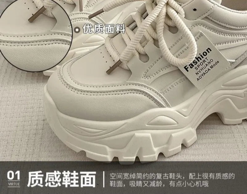 Platform Women Sneakers Autumn New Increased Wear-resistant Vulcanized Shoes Fashion Lace-up Women Casual Training Shoes Zapatos Pi-Mart