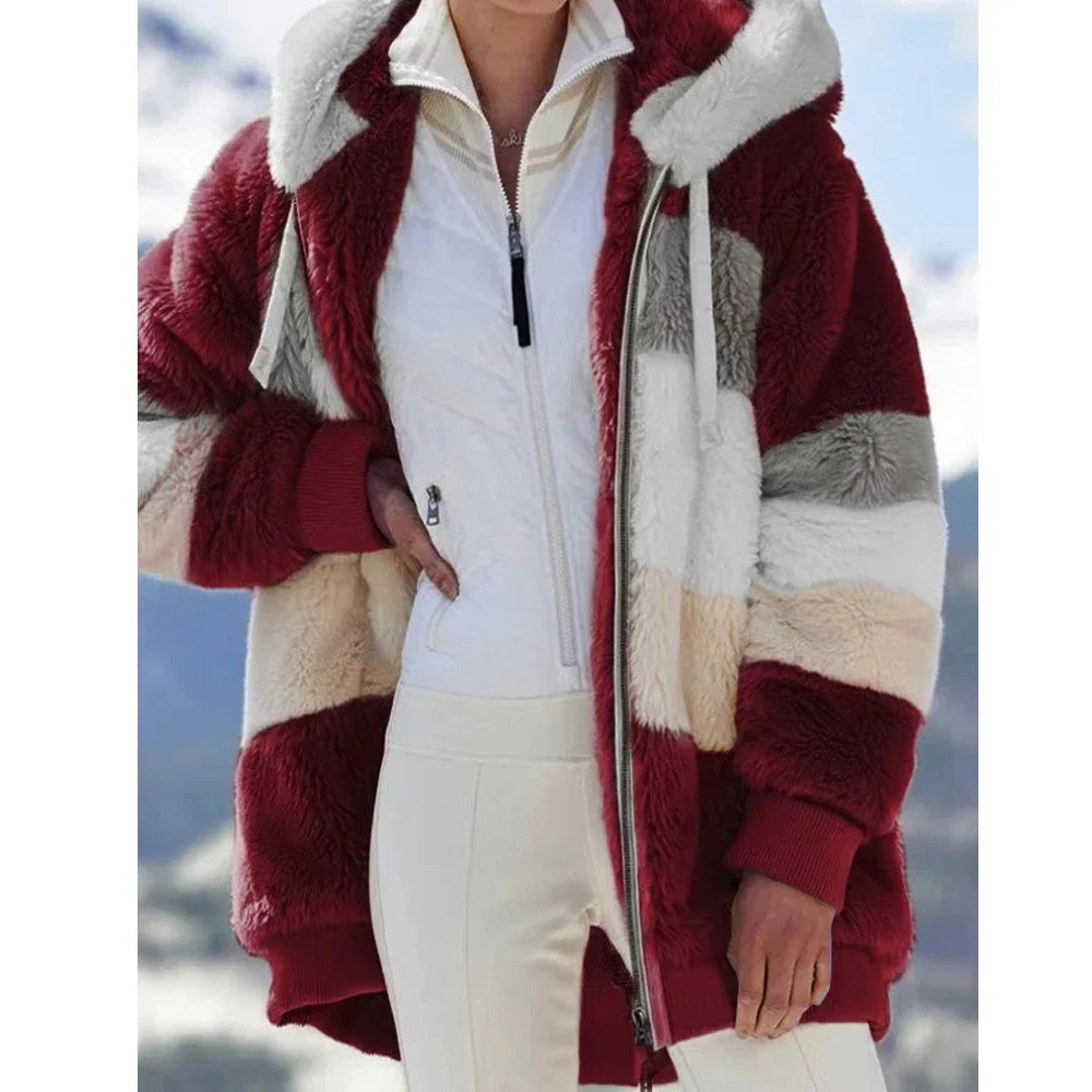 Oversized Jacket for Women Coat 2025 Autumn Winter Warm Plush Pocket Hooded Streetwear Loose Lady Zipper Cashmere Outerwear Coat LadyShow.Store