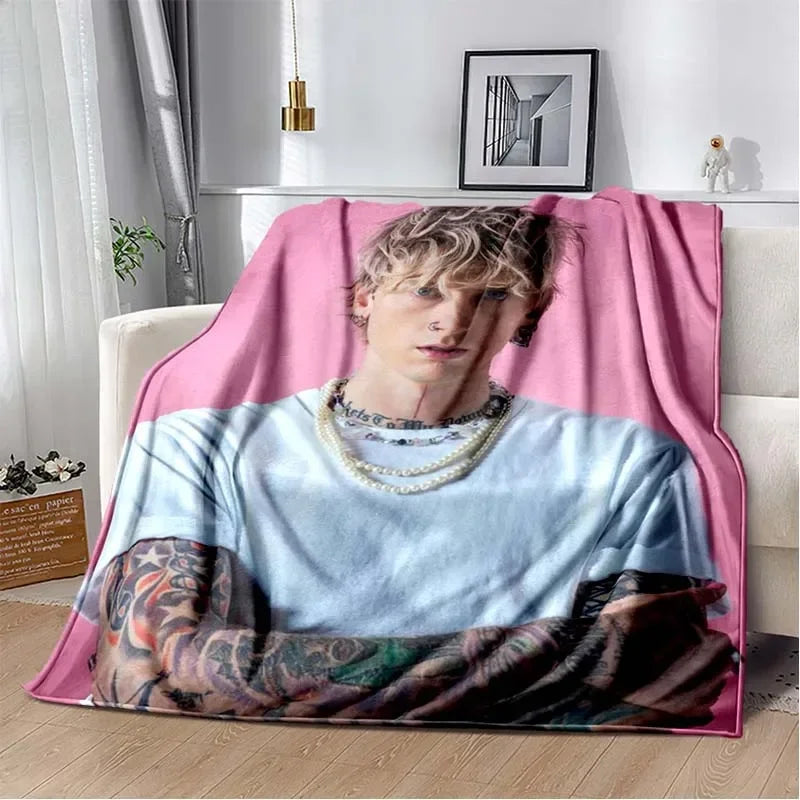 Machine Gun Kelly Poster Printed Flannel Warm Blanket Rapper Music Art Blankets Bedroom Sofa Bed Travel Picnic Blanket Fan Gift Pi-Mart