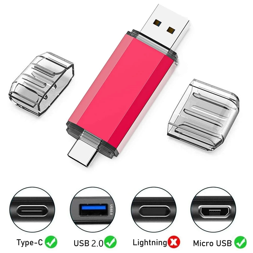 For iPhone TYPE-C OTG USB Flash Drive 256GB 512GB High Speed Phone Pen Drive with Key Chain Memory Stick Creative Business Gift Pi-Mart