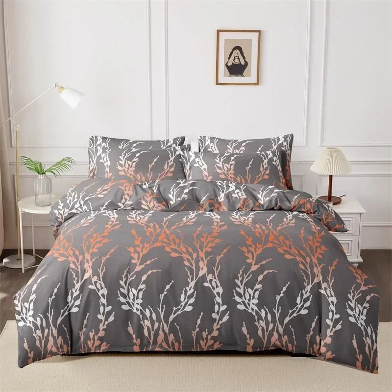 3pcs Printed Brushed Duvet Cover Pillowcase Three Piece Set High Quality Skin Friendly Fabric Bedding Cover (without Bed Sheet) Pi-Mart