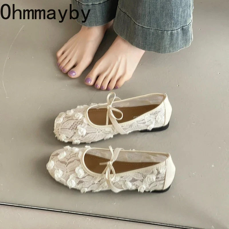2026 Spring Lace Flower Women Mary Jane Shoes Fashion Slip On Comfort Street Style Soft Sole Female Dress Flats Shoes LadyShow.Store