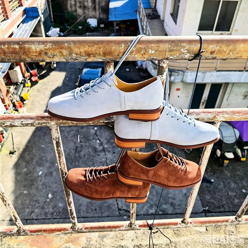 Women Loafer Lace-up 2025 New Spring Shoes Women Suede Genuine Leather Women Oxford Shoes Large Size British Style Women Shoes LadyShow.Store