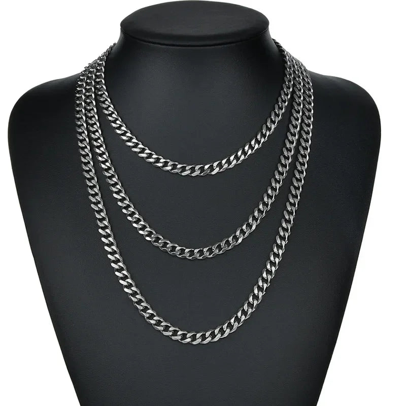 3.5-7MM Wide Stainless Steel Necklaces For Men Punk Cuban Link Chain Choker Women Hip Hop Fashion Party Jewelry Accessories Pi-Mart