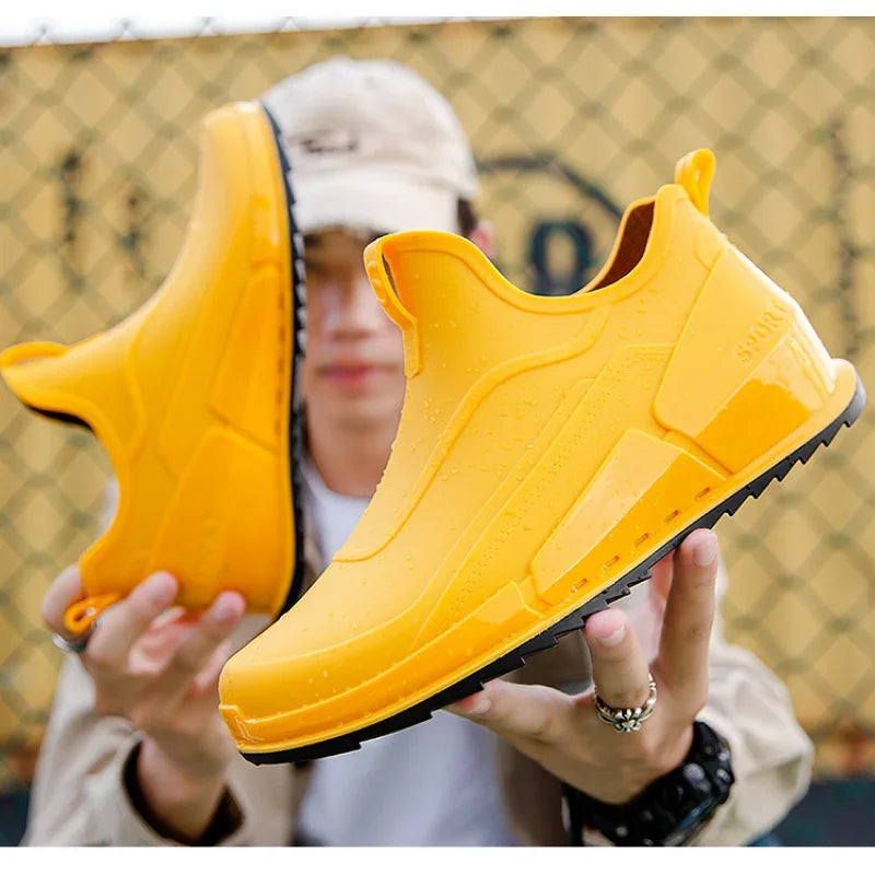 Men's Rain Boots Ankle Waterproof Shoes Men Casual Fishing Work Shoes Slip on Non-slip Rain Shoes Womens Kitchen Rubber Shoes Pi-Mart