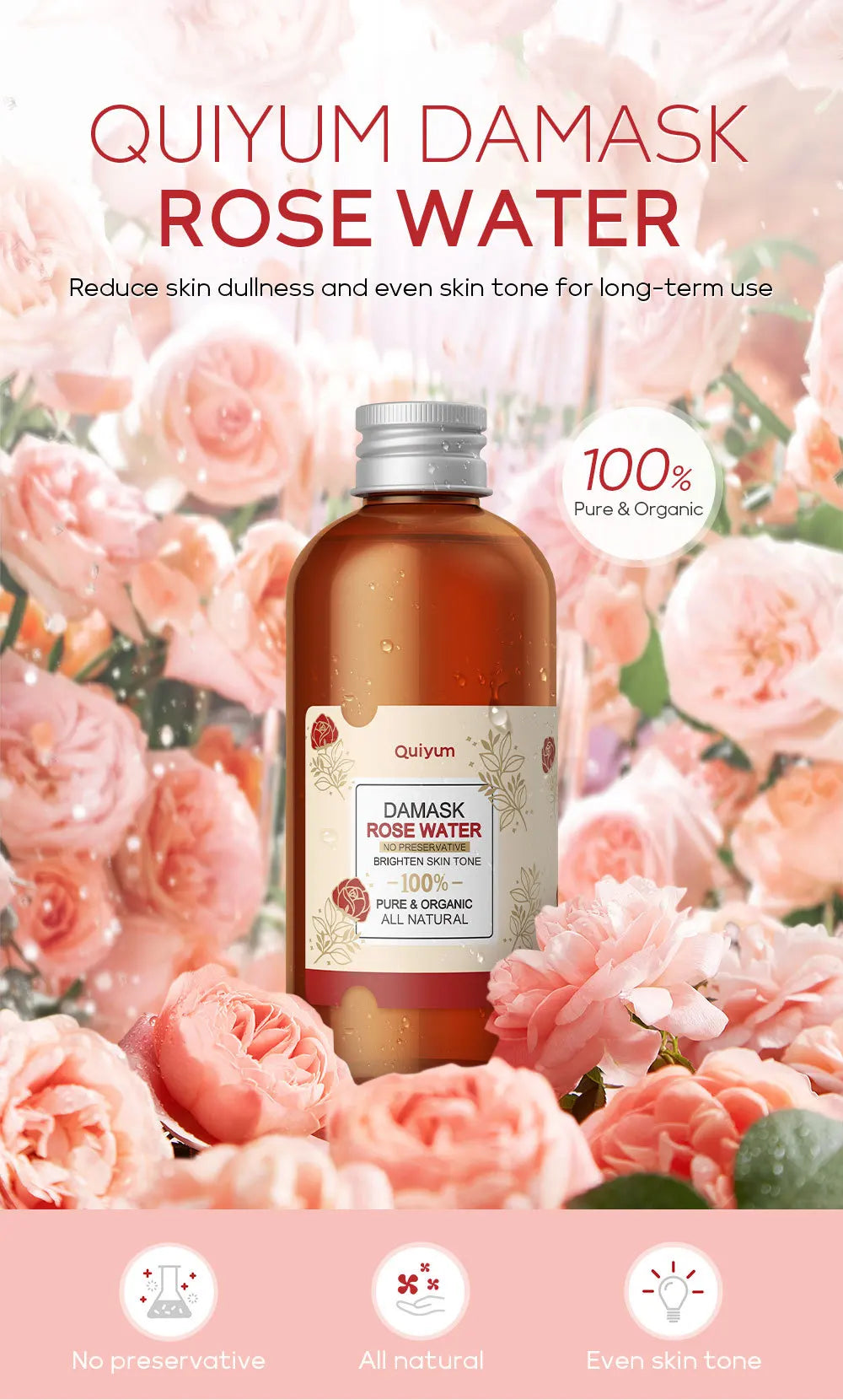 Face Care Rose Water Nourishing Skin Improve Dullness Anti Aging Facial Toner Damask Korean Skincare Products 100ml Pi-Mart