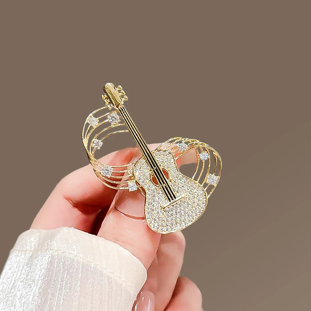 Trendy Guitar Brooch Shining Rhinestones New Unique High-end Design Creative Elegance Brooch Chest Flower Party Delicate Jewelry Pi-Mart
