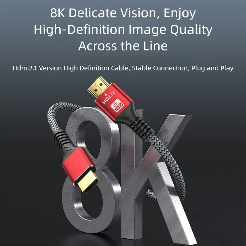 8K HDMI2.1 Cable High Speed HDMI 8K Cable 60HZ 2.1V 4K 144HZ 3D TV Computer Monitor Projector PS Game Console Audio And Video Pi-Mart