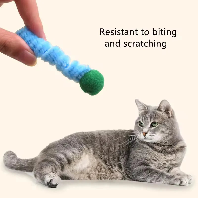 Interactive Cat Toy Spring Twist Stick Plush Ball Bite Resistant Teeth Grinding Plushie for Kittens Entertainment Boredom Relief Pi-Mart