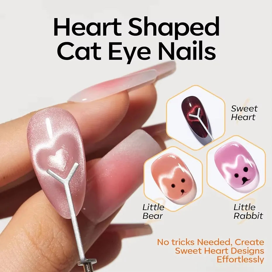 YIKOOLIN 6Pcs Cat Eye Magnet Set French Tip Heart & Flower Design Nail Art Gel Polish Manicure Tools for DIY Nail Art Tri Light Beauty