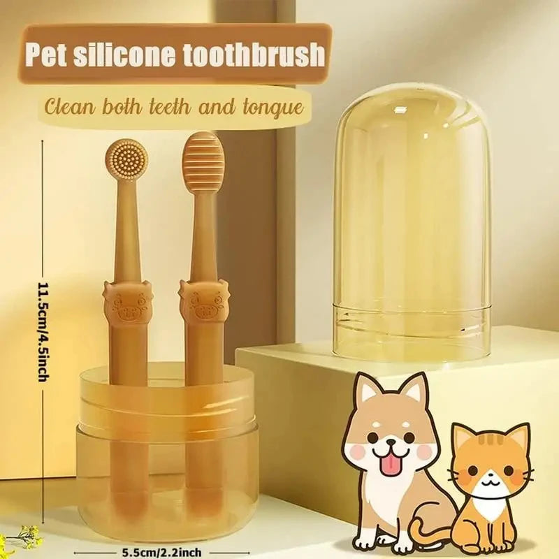 Teeth Whitening Dog Cat Silicone Soft Toothbrush Oral Care Puppy Toothbrush Toothpaste Pet Kit Teeth Cleaning Pet Supplies Pi-Mart