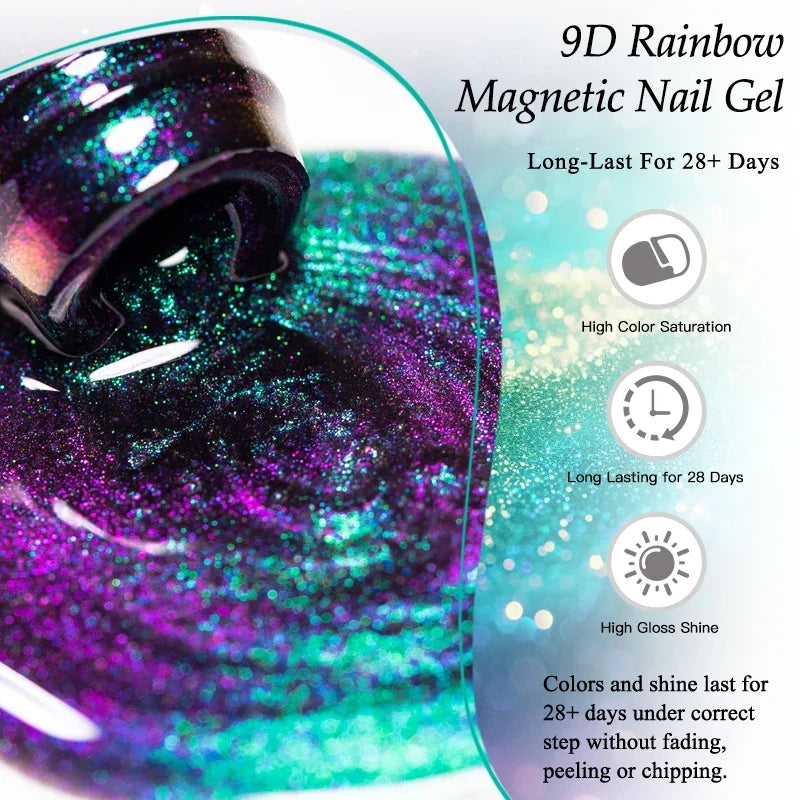 9D Rainbow Cat Magnetic Gel Nail Polish Chameleon Galaxy Effect Magnetic Semi Permanent Soak Off UV Gel Varnish Nail Supplies Tri Light Beauty