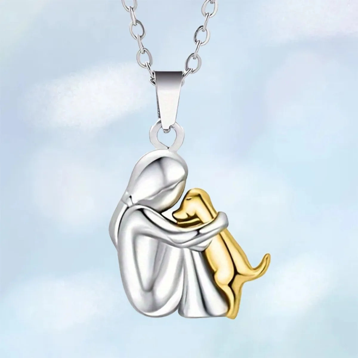 Girl Dog Pendant Necklaces, Stainless Steel Necklace Women, Minimalism Style Jewelry Accessories Chain Pi-Mart