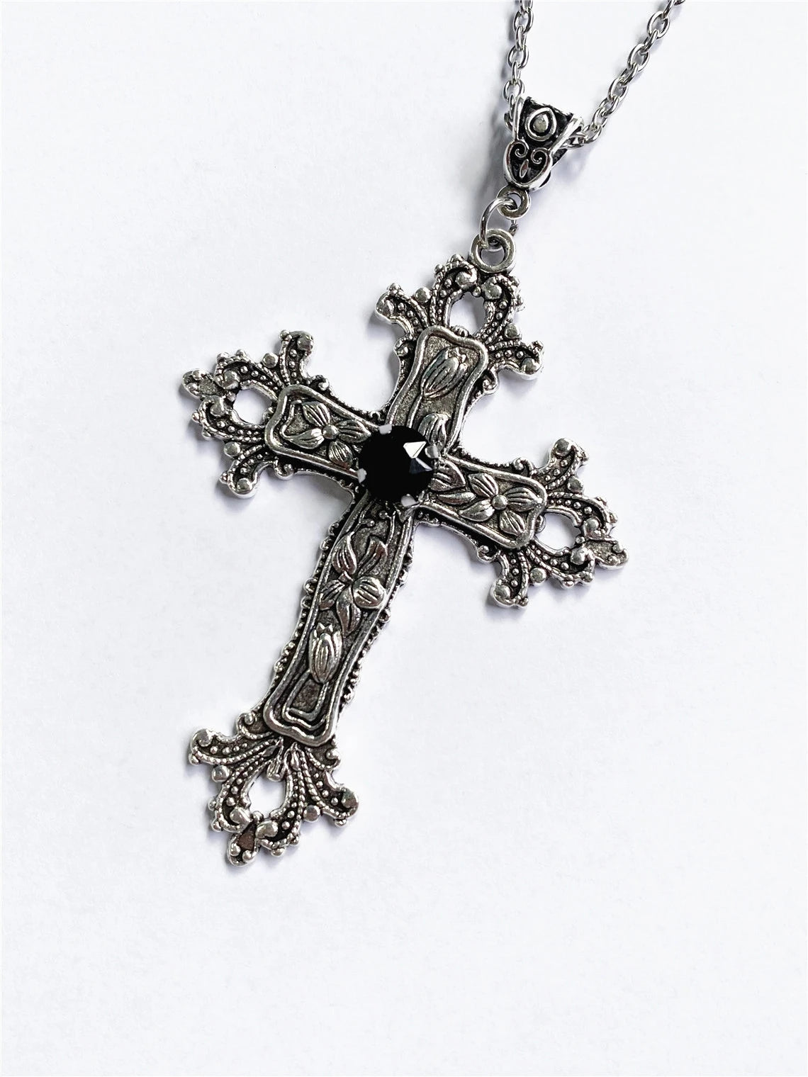 Y2K Punk Crystal Big Cross Pendant Necklaces for Women Men Gothic Irregular Cross Clavicle Chain Necklaces Jewelry Pi-Mart