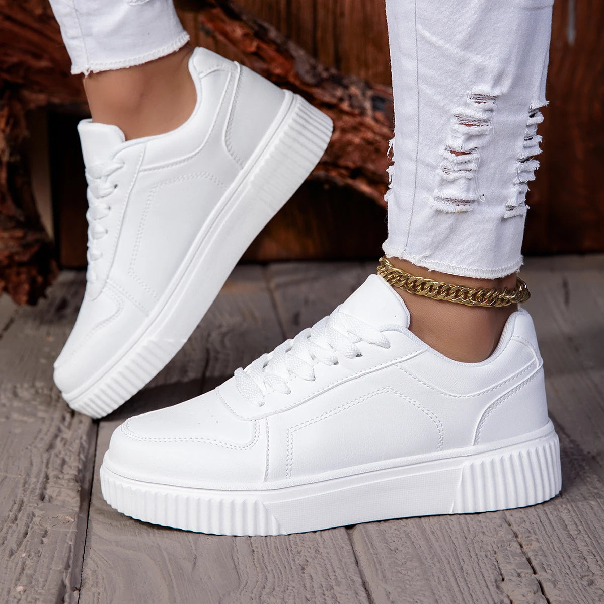 ZERJER Unisex Sneakers, New Arrival Large Size Classic Retro Men's Sports Skate Shoes, White Thick-Soled Tennis Shoes, Solid Col Pi-Mart