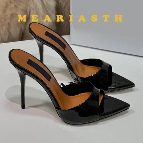 12/10cm pointed Open Toe High Heel Shoes Woman Summer OutsideSlipper Party Stiletto Luxury Designer Patent Leather Women Sandals LadyShow.Store