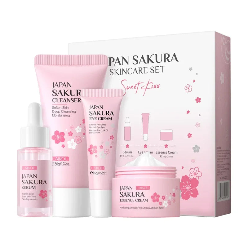 Laikou Sakura Skin Care Sets With Cleanser,Serum,Eye Cream,essence Cream Beauty Products For Women  Christmas Gift Present Tri Light Beauty