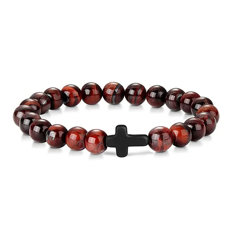 Prayer Men Natural Stone Wood Beads Rosary Hematite Cross Bracelets Onyx Meditation Bracelet Women Yoga Jewelry Homme Pulsera Pi-Mart