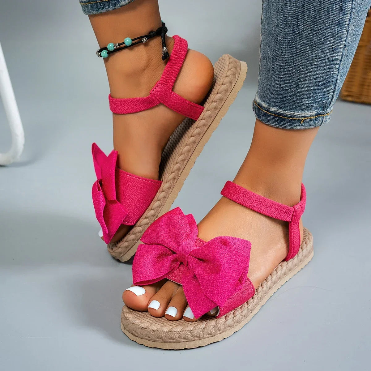 Women Sandals 2024 New Summer Lightweight Sandals Fashion Beach Casual Slippers Outdoor Bow Tie Flat Shoes Home Slides Women LadyShow.Store