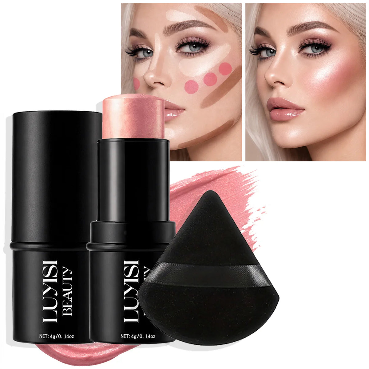 1PC Soft Rosy Color Blush Stick,Creamy Face Makeup,Waterproof,Natural Radiant Glow Finish, Lightweight Cheek,For Daily Makeup, Pi-Mart