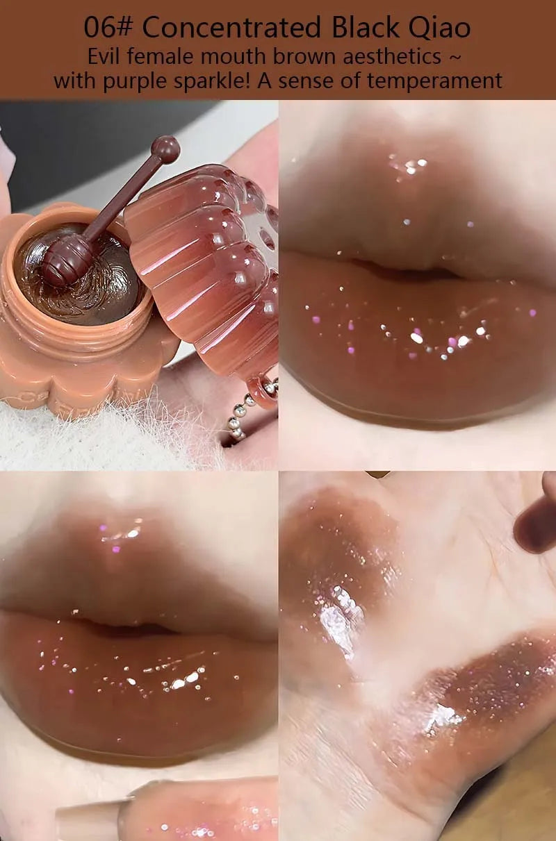 Jelly Solid Water Mirror Lip Gloss Shine Plumping Lip Balm Light Red Brown Natural Lasting Moisturizing Lip Tint Lipstick Makeup Pi-Mart