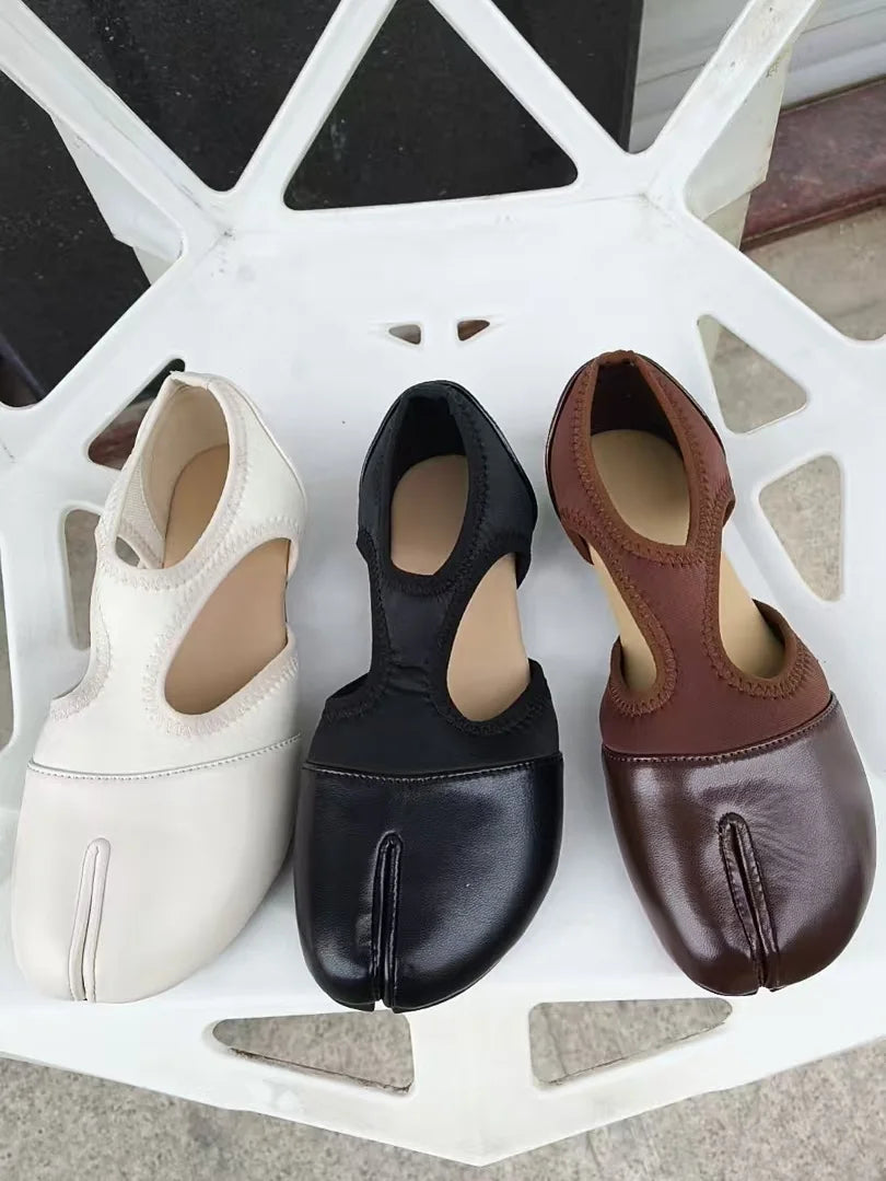 Women Brand Mary Janes Shoes Summer Split Toe Tabi Walking Sneakers Casual Splicing Loafers Designer Ballet Flats Shoes балет Pi-Mart