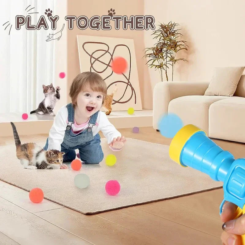 Cat Toys Interactive Launch Training Toy For Pet Kitten Creative Mini Shooting Gun Games Stretch Plush Ball Toys Pet Supplies Pi-Mart