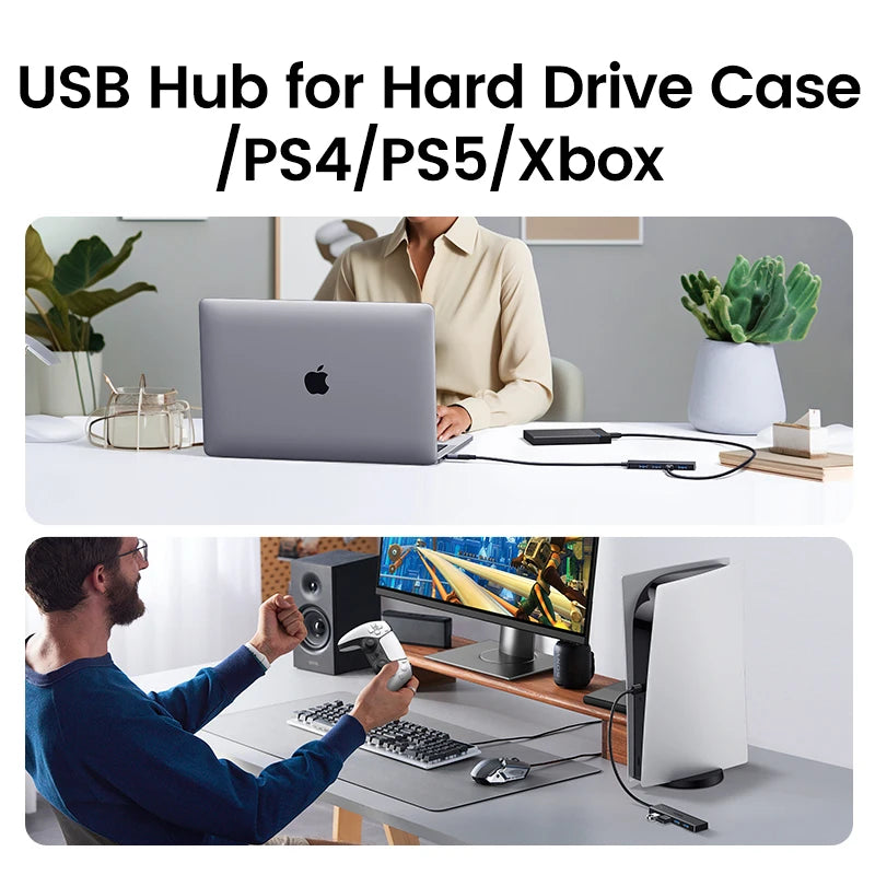 UGREEN USB 3.0 HUB 4 Ports USB-C HUB Slim for Mouse Keyboard Compatible with MacBook Pro Air Laptop Desktop PC Xbox PS5 Splitter Pi-Mart