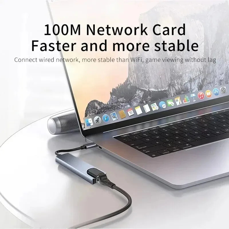 USB C Hub 8In1 7in2 7in1 Type C 3.1 To 4K HDMI Adapter with RJ45 SD/TF Card Reader PD Fast Charge for MacBook Notebook Laptop Pi-Mart