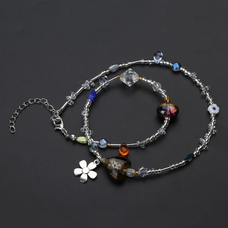 Acrylic Flower Pendant Necklace Crystal Class Gravel Beaded Necklace For Women Cool Y2K Choker Jewelry Exquisite Choker Pi-Mart