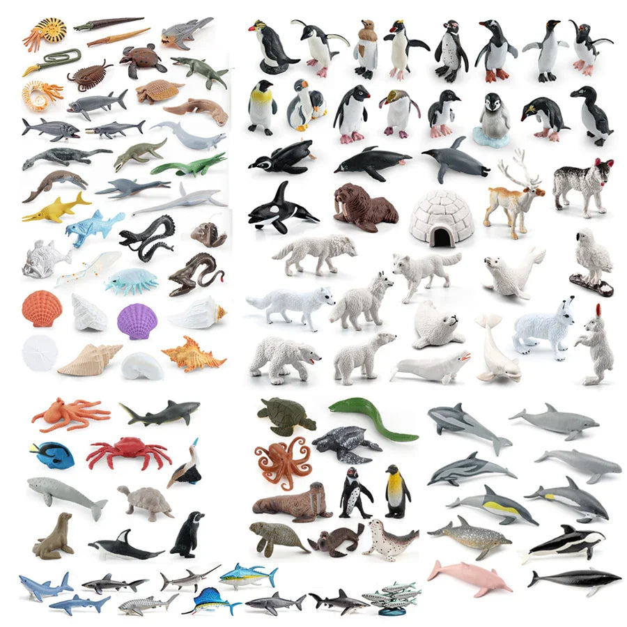 Realistic Mini Ocean Animal Figurines Plastic Marine Sea Creatures Whale Shark Dolphin Turtle Penguin Model Playset Gift for Kid LadyShow.Store