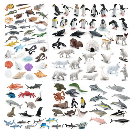 Realistic Mini Ocean Animal Figurines Plastic Marine Sea Creatures Whale Shark Dolphin Turtle Penguin Model Playset Gift for Kid LadyShow.Store
