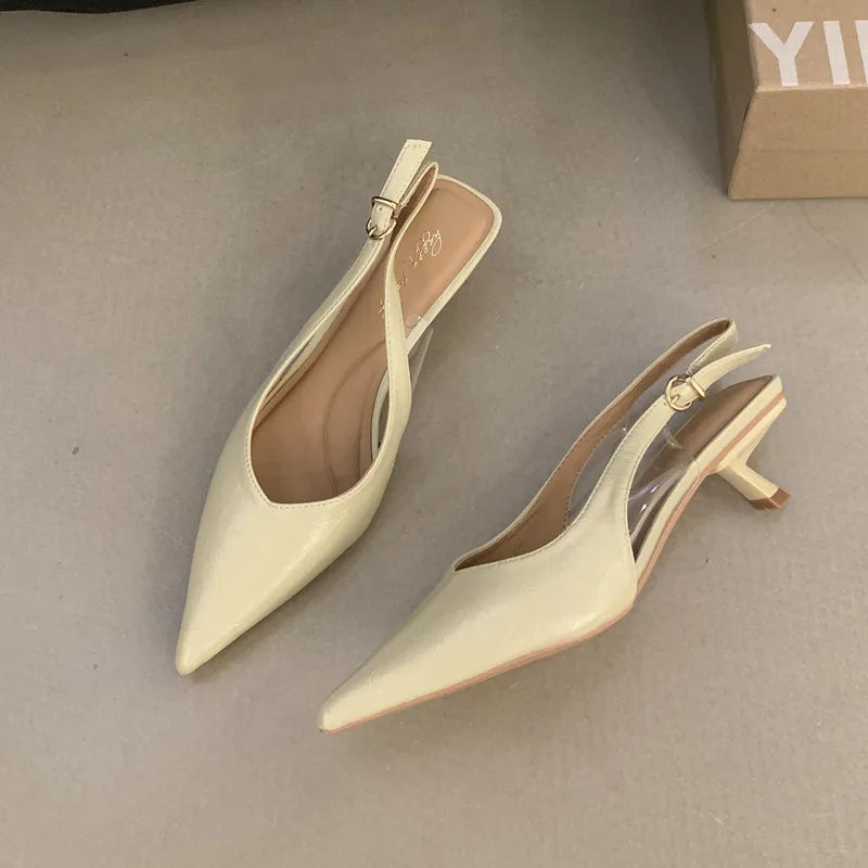 Bailamos Women Sandals Pointed Toe Elegant Low-heel Shoes Summer Fashion Slingback Woman Mules Shoes Pumps Dress Shoes LadyShow.Store