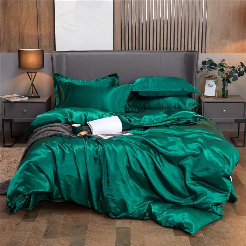 Luxury Rayon Satin Duvet Cover Queen High Quality King Size Smooth Quilt Cover Solid High End Single Double Comforter Cover Pi-Mart