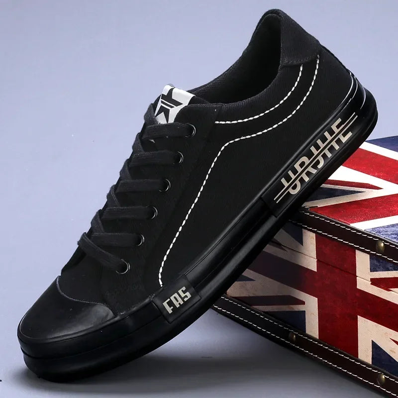 2026 New Men Canvas Shoes Breathable Outdoor Mens Casual Shoes Comfortable Spring Autumn Cloth Flat Shoes Black Walking Sneakers Pi-Mart