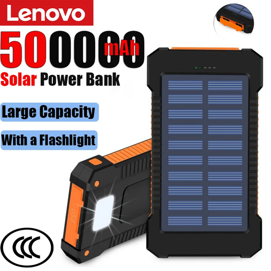 Lenovo 500000mAh Solar Power Bank Super Fast Charging Large Capacity Portable External Battery for iPhone Outdoor Emergency Pi-Mart