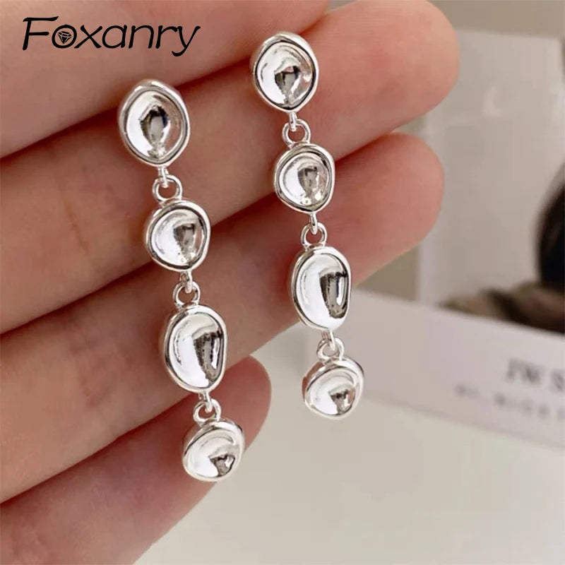 Foxanry Non-fading Silver Color Drop Earrings for Women Couples New Fashion Simple Chain Tassel Geometric Handmade Party Jewelry Pi-Mart