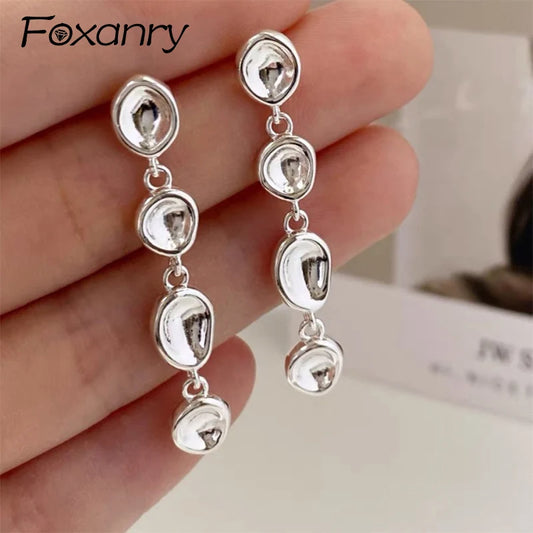 Foxanry Non-fading Silver Color Drop Earrings for Women Couples New Fashion Simple Chain Tassel Geometric Handmade Party Jewelry Pi-Mart