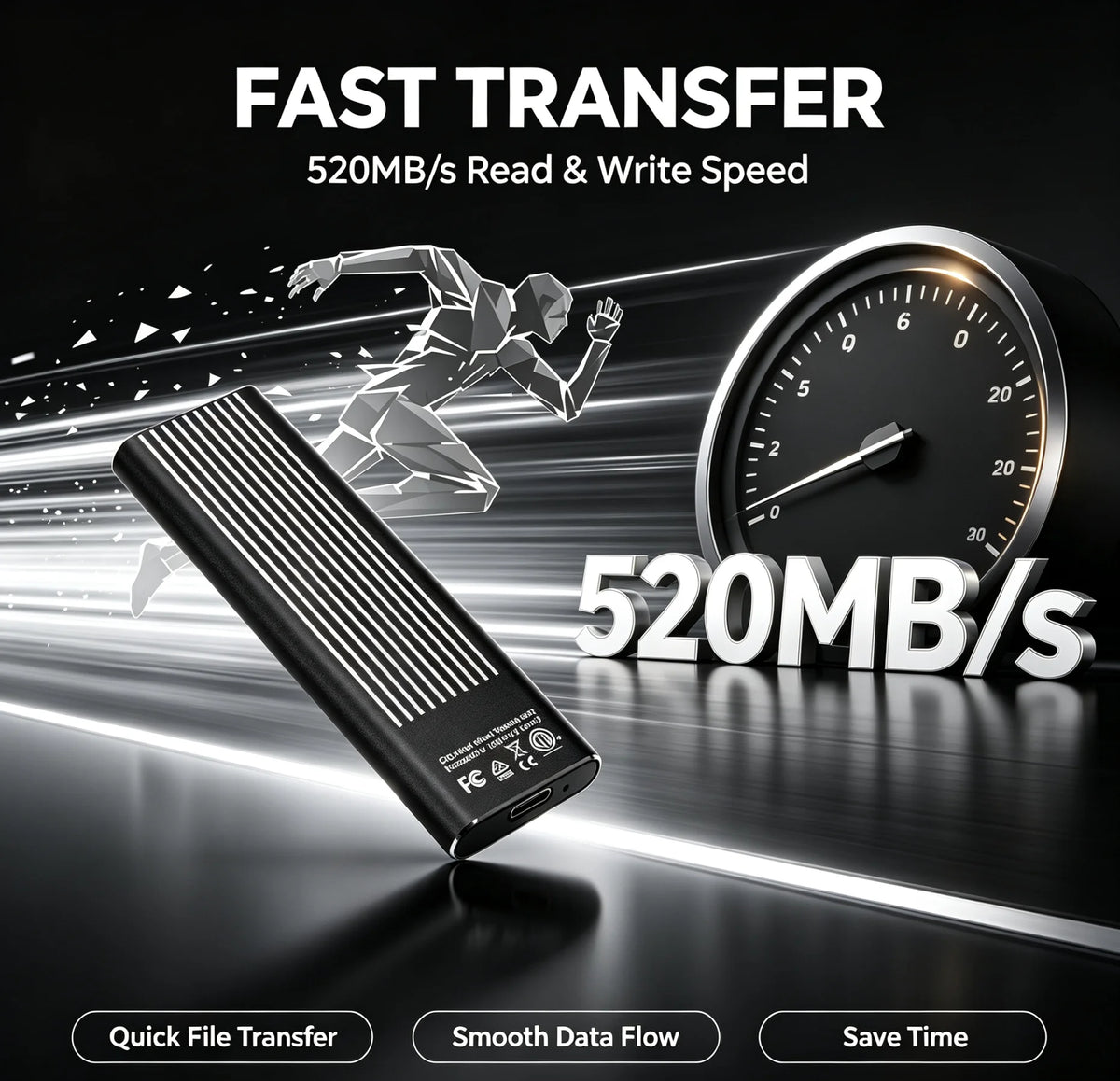 Portable External SSD USB3.2, High Speed 1TB-16TB Solid State Drive, Lightweight Pocket Design for Laptop, Desktop, Mac & Phone Pi-Mart