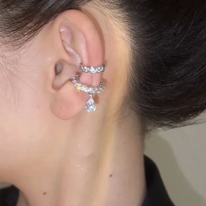 Silver Color Zirconia Pearl Clip On Earrings for Women Geometric Ear Cuff Without Piercing Girl Jewelry Gifts Pi-Mart