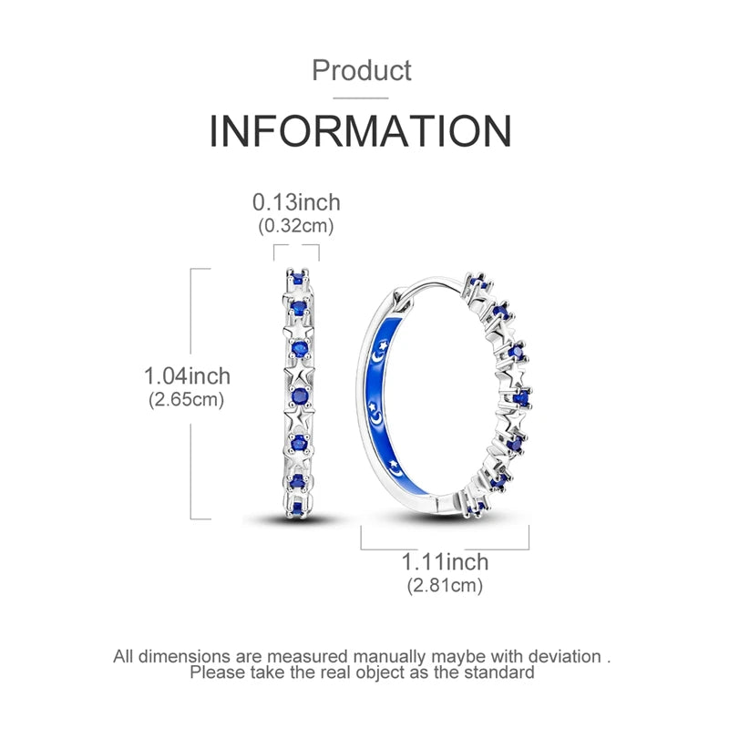 925 Sterling Silver Hoop Earring For Woman Night Sky Blue Purple Gemstone Original Earrings Fashion Jewelry Gift Pi-Mart