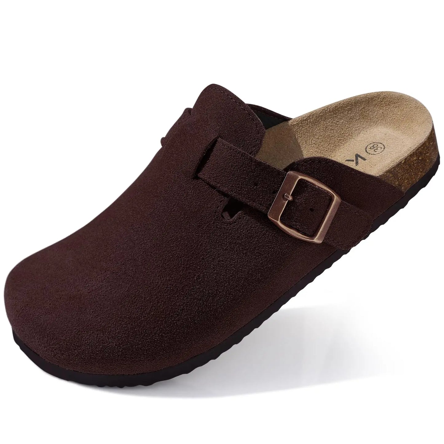 Comwarm Buckle Clogs For Women Men New Genuine Suede Clogs with Arch Support Soft Cork Footbed Mules Fashion Thick Beach Sandals Pi-Mart