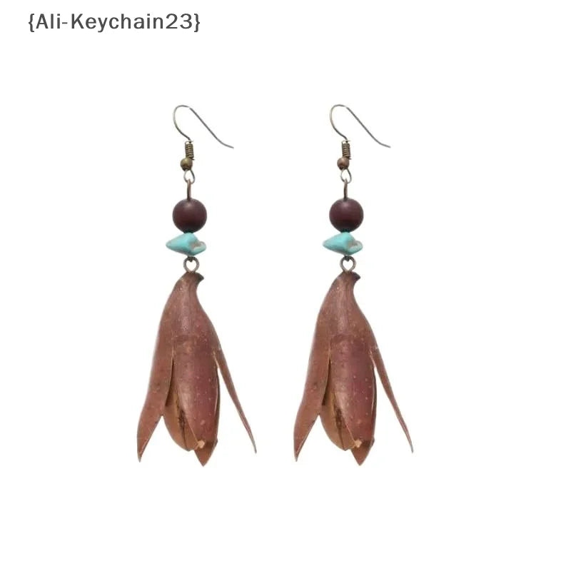 1Pair Vintage Wooden Plant Earring For Women Creative Natural Plant Dried Fruits Drop Earrings Ethnic Jewelry Pi-Mart